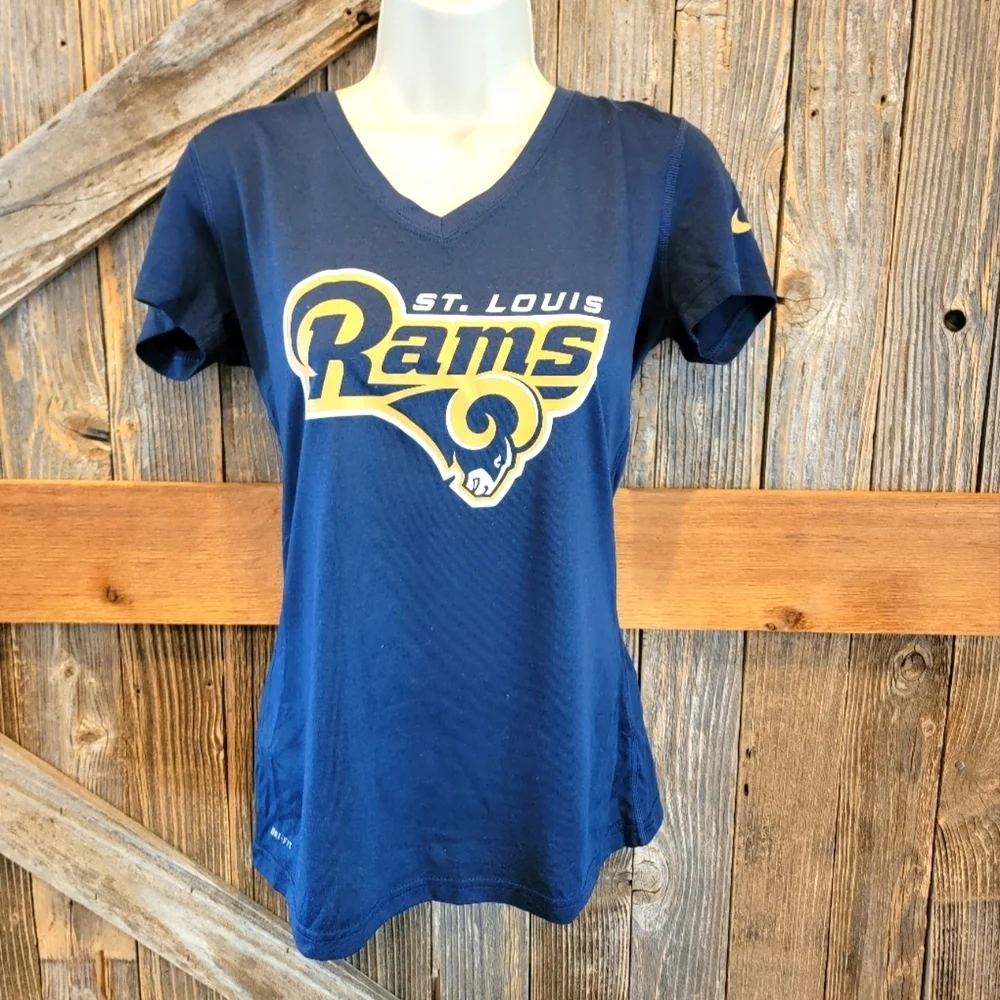 Nike St Louis Rams dri fit v neck womens small S navy blue Short Sleeve